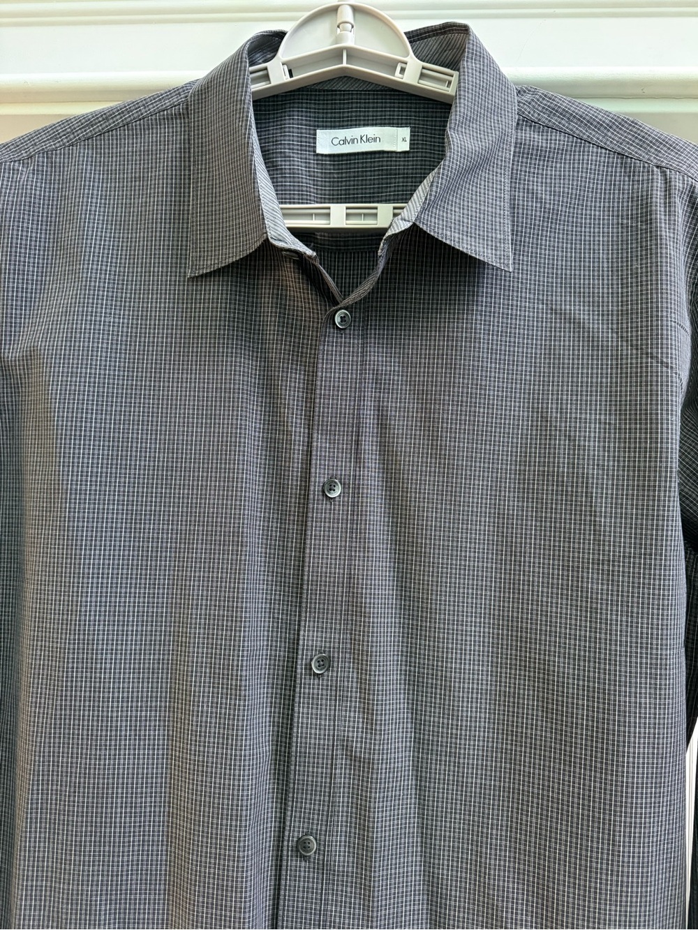Calvin Klein Men's Gray Micro-Check Long Sleeve Button Down Dress Shirt Size XL